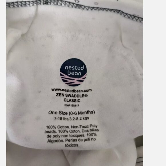 Nested Bean Zen Swaddle Classic Cotton 0-6 Months 7-18 lbs Weighted White - Picture 5 of 5